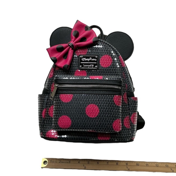Loungefly Disney Minnie Mouse Polka Dot Sequined with Bow Mini Backpack - Picture 8 of 8